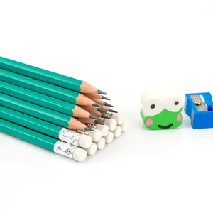 High Quality Custom Hb Green Pencil With Red Board Wood Green Body And Eraser For Children Standard Pencils