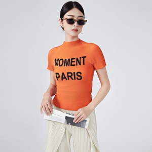 Camiseta de Verano 2025 para Mujer, de Chifón, Ajustada, de Manga Corta, Elástica y Plisada, con Estampado Personalizado - Product Image 6