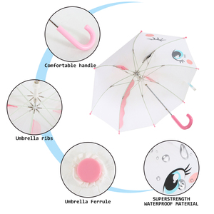 Parapluie enfant licorne dessin animé, ouverture manuelle, 8 baleines, panneau en pongee, poignée rose, protection soleil et pluie pour la rentrée scolaire - Product Image 6