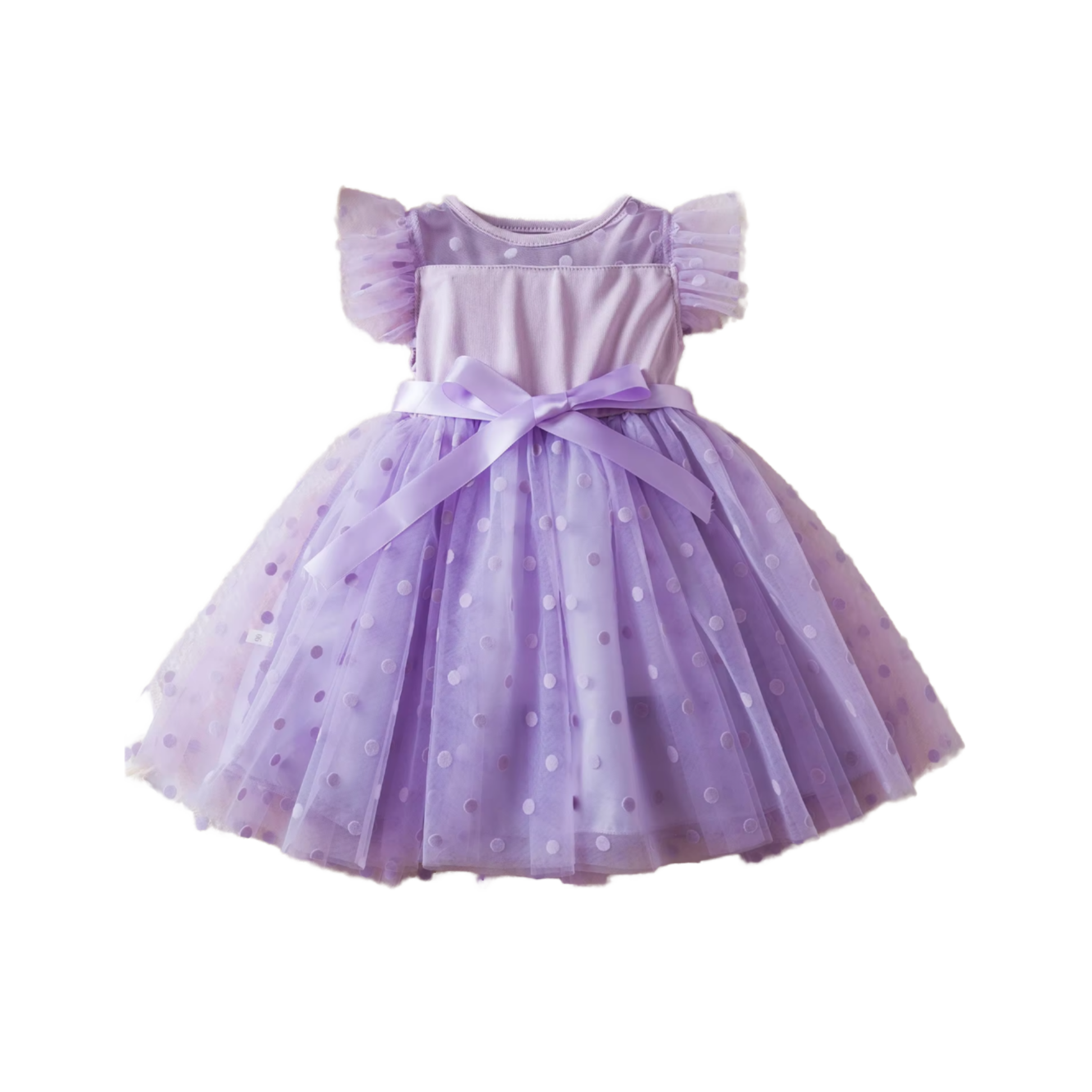 Summer Hot Sale Toddler Girls' Casual Mini Dress Flying Sleeve Lace O-Neck Dot Print for Birthday Other Occasions Princess