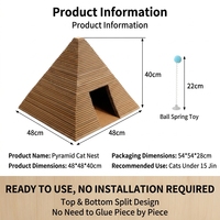Lit pour chat en forme de pyramide en carton, avec griffoir surélevé tridimensionnel et baguette de jeu à ressort, pour jouer et dormir en intérieur