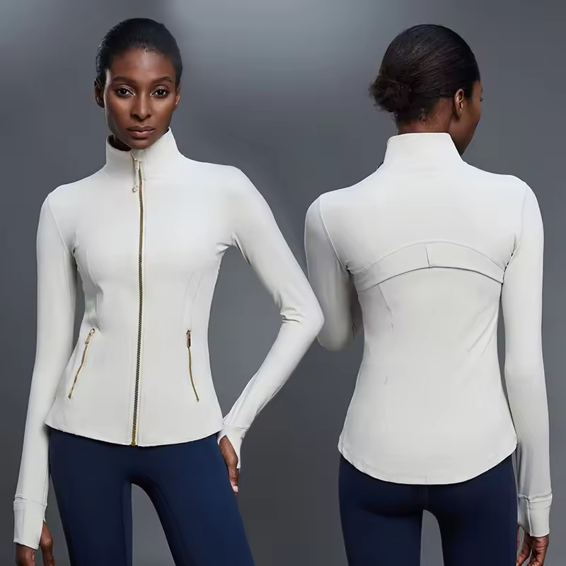 2025 Breathable Windproof Regular Fit Long-Sleeved Fitness Top with Thumb Holes Women's Stand Collar Zipper Yoga Jacket