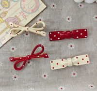 Ankela Red Wavy Bow Hairpin Cute White Bangs Sweet Duckbill Clip Female Side Clip Hair Accessories Back to School Graduation