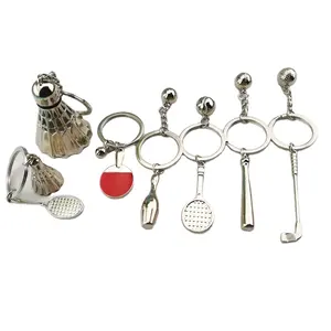 Creative Sport Gift Fans Souvenir 3D Metal Key chains badminton bowling Golf Table Tennis baseball Keychain Custom Sport keyring