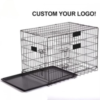 Cage à chien de luxe pliable en métal à double porte de 48 pouces, avec plateau en plastique empilable, emballée sur palette et en boîte