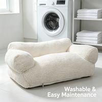Canapé-lit pour animaux de compagnie en peluche sherpa de luxe |   Canapé pour chien moderne en crème avec support de soutien souple pour chiens et chats d'intérieur