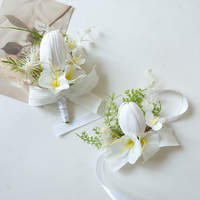Corsage de poignet et boutonnière en tulipes artificielles blanches en EVA, faites à la main, style européen, accessoire de tenue pour invités de mariage et de fête