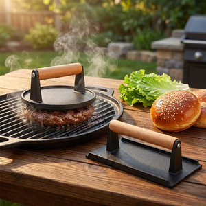 Outils pour plancha : <span class=keywords><strong>Presse</strong></span> à galettes de viande pour burgers, antiadhésive, ronde et rectangulaire, en fonte, pour <span class=keywords><strong>smash</strong></span> burgers, pour plancha, grill et barbecue - Product Image 1
