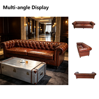 Canapé Chesterfield vintage 3 places en cuir véritable ciré, capitonné, pour hôtel, bar, villa, salon, meubles de salon