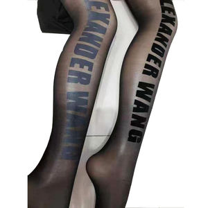 Marque noire Logo lettre impression diamant strass brillant <span class=keywords><strong>tatouage</strong></span> impression lettre mince soie collants conçus collants - Product Image 1