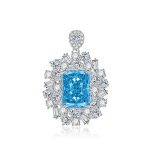 Nouveau Collier Bague en Cuivre 10*14mm avec Zircon Bleu Marine Rectangulaire, Ensemble de Bijoux de Haute Qualité avec Diamant à Haute Teneur en Carbone Taille Fleur Givrée - Product Image 6