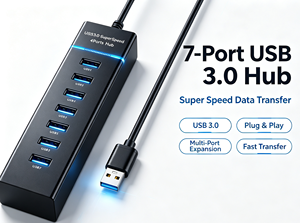 Hub USB 3.0 de 7 Puertos, Super Velocidad, Transferencia de Datos de 5 Gbps, Cable de 0.3 m, para Laptop/<span class=keywords><strong>PC</strong></span>/Impresora/Escáner/Disco Duro Externo, Sin Enchufe - Product Image 3