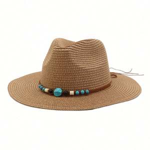 Chapeau de soleil en paille à large bord pour le printemps et l'été, idéal pour la plage et les activités de plein air, style décontracté et tendance pour les voyages - Product Image 4