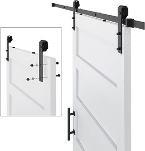 6FT hiện đại màu trắng trượt Barn Door phần cứng Kit 32in x 84in rắn PVC dễ dàng lắp ráp 5 Bảng điều khiển MDF nội thất phòng ngủ thiết kế - Product Image 6