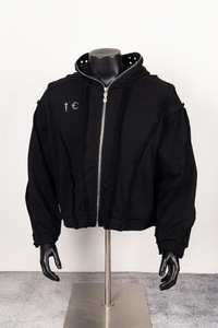 Cardigan à capuche <span class=keywords><strong>en</strong></span> métal délavé avec fermeture éclair et patchwork Thug Club Batik, pull ample unisexe épais, MOQ1 - Product Image 2