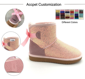 Moda personalizada Lentejuelas Faux Vegan Fur Shearling <span class=keywords><strong>Bailey</strong></span> Bow Sparkle Glitter Tobillo Faux Sheepskin Botas de nieve - Product Image 4