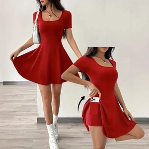 <strong>Hot</strong> for Cross-border European American New Women's Solid Color Empire Waist H Type Slimming Anti-exposure Summer Dress - Product Image 6