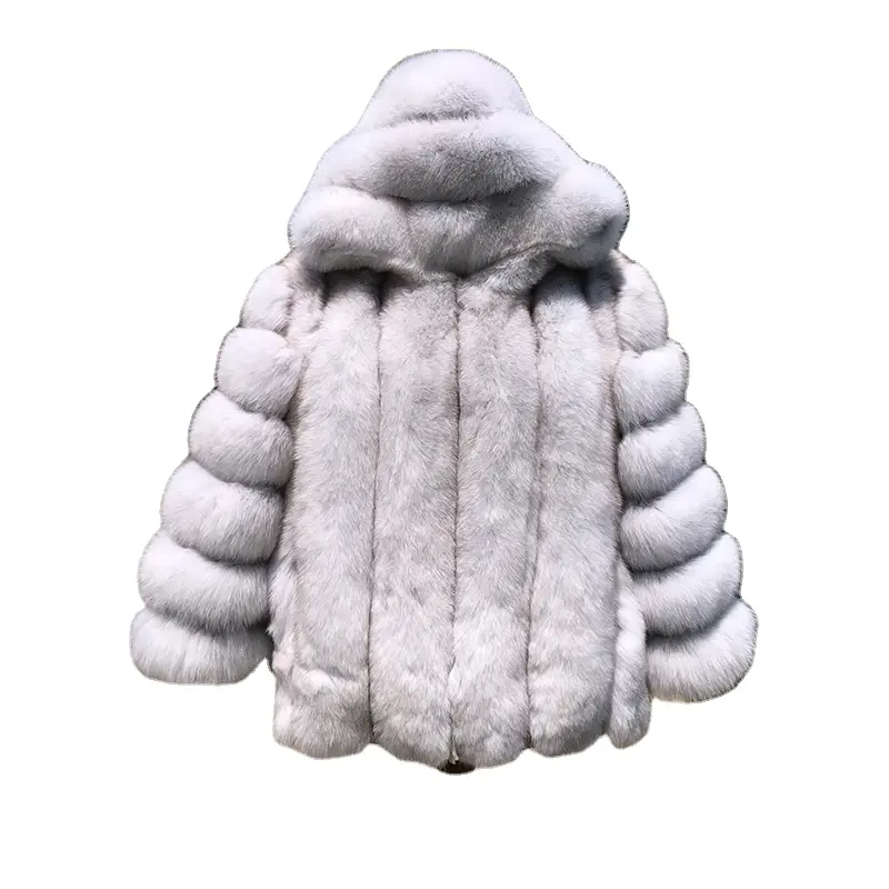 2023 зимнее пальто с капюшоном из лисьего меха Роскошная куртка из лисьего меха с капюшоном высшего качества по оптовой цене