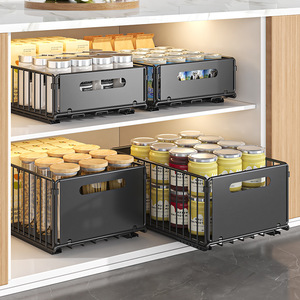 Étagère de rangement de <span class=keywords><strong>cuisine</strong></span> moderne et simple, panier coulissant pour armoire, boîte de rangement monocouche, tiroir coulissant sous évier, étagère à épices superposée - Product Image 2