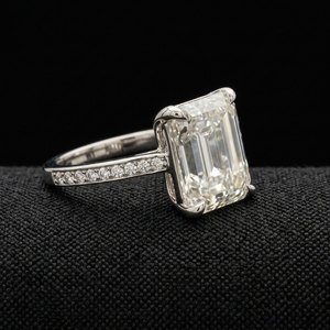 Magnifique bague en platine et diamants, émeraude et pierres précieuses, alliance de fiançailles et de mariage, certifiée IGI, éclatante, prête à offrir, bijoux - Product Image 3