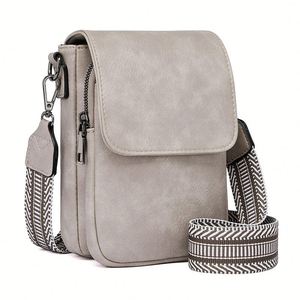 2026 New Retro Wide-<b>Strap</b> Crossbody Phone Bag for Women & Men, Multi-Pocket PU Leather Shoulder Bag with Magnetic Closure - Product Image 2