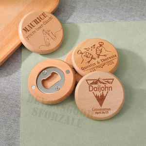 Benutzer definierte Laser druck Werbe Kühlschrank Magnet Runde Buche Holz Bierflaschen öffner für Hochzeits geschenk - Product Image 2