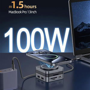 Nouvelle station d'accueil HUB <span class=keywords><strong>USB</strong></span>-<span class=keywords><strong>C</strong></span> 10 en 1 avec lecteur de carte HD4K <span class=keywords><strong>USB</strong></span> 3.0 <span class=keywords><strong>SD</strong></span> TF Gigabit Ethernet 15W chargeur sans fil magnétique - Product Image 6