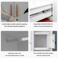 Grande armoire métallique 5 portes avec panneaux miroir, tiroirs imprimés et coffre-fort intégré pour chambre à coucher et mobilier de maison
