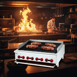 Grill a gas OUTE da 48 pollici in <span class=keywords><strong>acciaio</strong></span> inossidabile con 8 bruciatori e pietra lavica, a risparmio energetico, da banco/autoportante per Steakhouse - Product Image 3