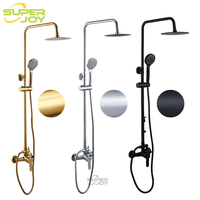 Colonne de douche tendance Aurum à levier unique avec rail réglable, pommeau de douche rond, bras de douche en L, kit de douche doré brillant