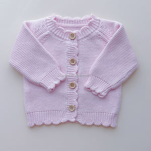 Cardigan à manches longues en tricot machine rose pêche pour bébé fille avec bord festonné, boutons en bois, point de liens, <span class=keywords><strong>manteau</strong></span> pour nouveau-né, pulls d'automne - Product Image 2