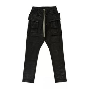 Pantalon cargo en denim pour homme, coupe slim, style hip-hop, en tissu 100% coton de haute qualité, noir délavé, vintage - Product Image 5