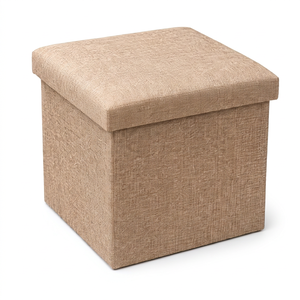 Pouf de rangement moderne en tissu beige pour salon, mobilier de maison - Product Image 1