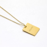 Collar de cadena chapado en oro de 18K con logotipo personalizado para mujer, colgante cuadrado con inicial de acero inoxidable con grabado de letras, nombre