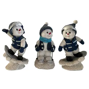 RESIN FIGURINE SKIING SNOWMAN GARDEN DECORATION HOME DECORATION