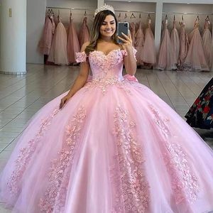 Vestidos de Quinceañera Rosa Estilo Princesa con Hombros Descubiertos, Vestidos de 15 Años Vintage con Apliques de Encaje, Personalizados para <span class=keywords><strong>Fiesta</strong></span> de Cumpleaños - Product Image 1