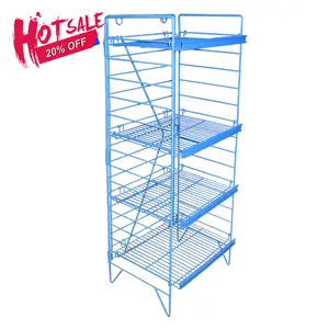 Adjustable floor height Folding Magazine newspaper holder color card files mesh display rack for shop