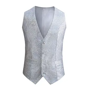 Hot Selling Formal Business Blazer Vests Pockets Removable White Strips Suit Vest Classic Solid Color Male Business Waistcoat