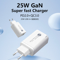 Chargeur rapide GaN 25W, prise EU, PD2.0 QC3.0, double port USB A+C, chargeur mural pour ordinateur portable 11-18, 5V/3A