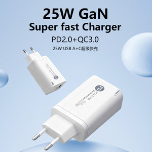 25W GaN Fast Charger EU Plug PD2.0 QC3.0 Dual Port USB A+C Wall Charger for 11-18 for for Laptop 5V/3A - Product Image 2