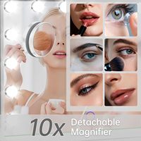 Miroir de maquillage sur pied avec écran tactile carré 100*80, 21 ampoules LED, grossissement, cadre en métal, 3 couleurs d'éclairage
