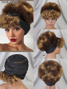 Perruque <span class=keywords><strong>de</strong></span> queues <span class=keywords><strong>de</strong></span> cheval <span class=keywords><strong>avec</strong></span> <span class=keywords><strong>frange</strong></span> pour les femmes noires Grip <span class=keywords><strong>avec</strong></span> écharpe Chignon Kinky Curly Headband Perruque - Product Image 4