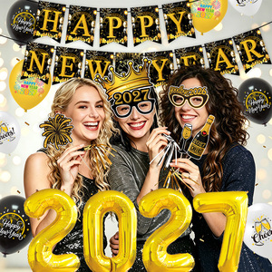 Kit Decorazioni per Festa <span class=keywords><strong>di</strong></span> <span class=keywords><strong>Capodanno</strong></span> 2027 Palloncini in Lamina Oro e Nero Striscione Accessori per Foto Booth Palloncini in Lattice Articoli per Festa <span class=keywords><strong>di</strong></span> Fine Anno - Product Image 2