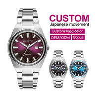 Grosir Tren Terbaru Logo Kustom Mesin Jepang 43mm Bercahaya Tahan Air Baja Anti Karat Quartz Sederhana Kaca Safir Fashion