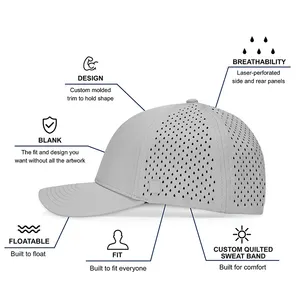 Poliéster impermeable resistente al agua secado rápido Hydro perforado rendimiento láser agujero perforado Golf SnapBack gorra gorras