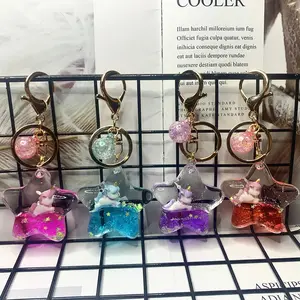 INS Cute Five-pointed Star Unicorn Korean Popular Different Shape Materials Liquid State Keychains