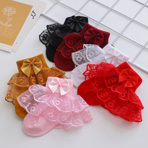 Chaussettes pour enfants en dentelle à double couche, chaussettes de cheville de couleur unie, chaussettes pour filles, jolies chaussettes à volants, chaussettes en coton pour bébé, vente en gros - Product Image 1