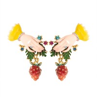 Emaille aardbei hypoallergene oorbel fruit sieraden voor haar ingelegde strass emaille handgeplukte aardbei studs oorbel