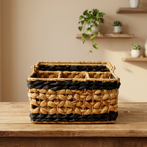 Cesta de Almacenamiento Rectangular de Jacinto de Agua Natural con Asa, Cesta Organizadora Multiusos de Estilo Rústico - Product Image 5