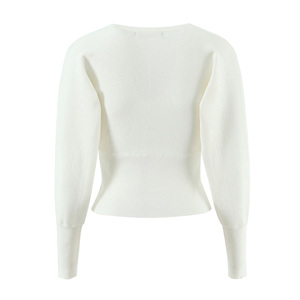 Suéter <span class=keywords><strong>Cardigan</strong></span> Casual de Malha com Decote Redondo e Botão no Ombro em Duas Cores para Mulheres - Product Image 2